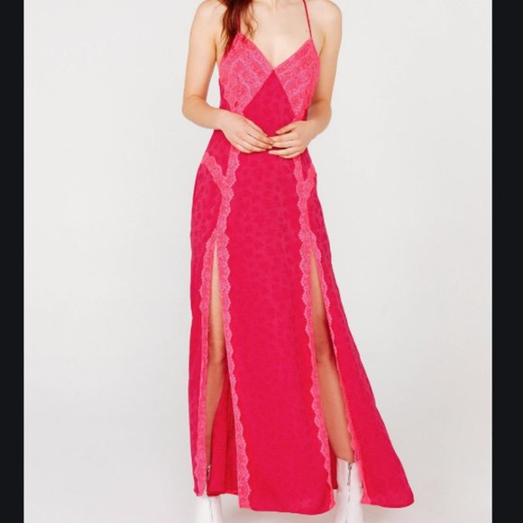 For Love And Lemons Dresses & Skirts - For Love & Lemons Fuschia Lace Slip Maxi EUC